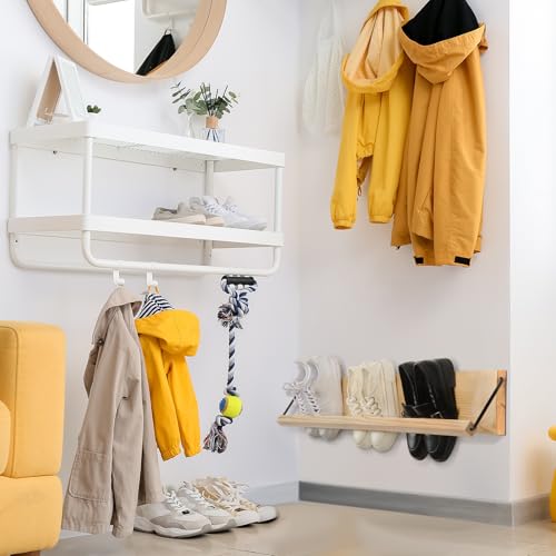 Mifoci 2 Pcs Wall Mounted Shoe Rack Organizer Wooden Modern Compact Wall Space Saving Shoe Holder Storage for Sneaker Footwear Slipper Boots Entryway Narrow Spaces Hallway(39.37'' Long) - size: 39.37'' Long