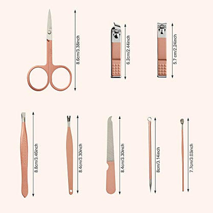 Manicure Set, 8 In 1 Stainless Steel Professional Pedicure Kit Nail Scissors Grooming Kit with Pink Leather Travel Case Pink - color: 8 in 1