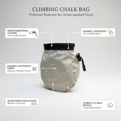 Climbing Chalk Bag with Drawstring Closure - Lightweight Waist Pouch for Rock Climbing, Bouldering & Gym Training (1 Pack) - color: Silver