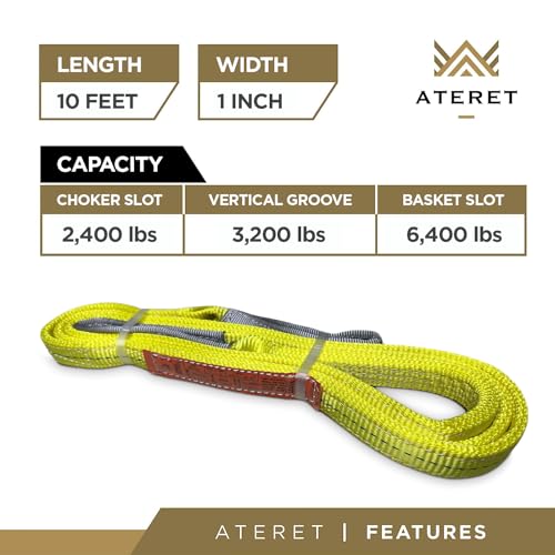 ATERET Twisted Eye Polyester Lift Sling I 1" x 10 feet I Heavy Duty Lifting Web Sling I (1" x 10') - size: 1" x 10'