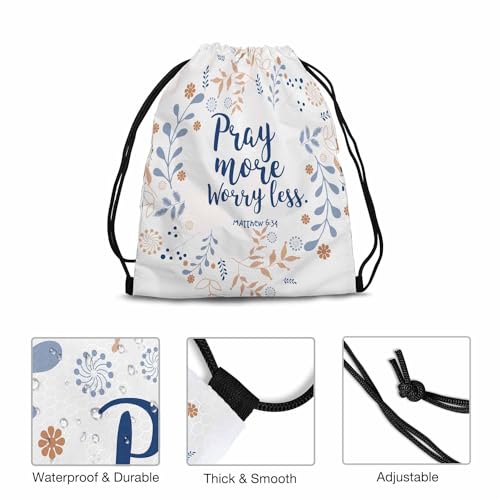 Drawstring Backpack Gym Backpack Bible Quote Lightweight Waterproof Pray More Worryless Flower Wreath Long Branch Dandelion 14x16.9 Inch - color: Bible Quote