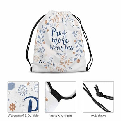 Drawstring Backpack Gym Backpack Bible Quote Lightweight Waterproof Pray More Worryless Flower Wreath Long Branch Dandelion 14x16.9 Inch - color: Bible Quote