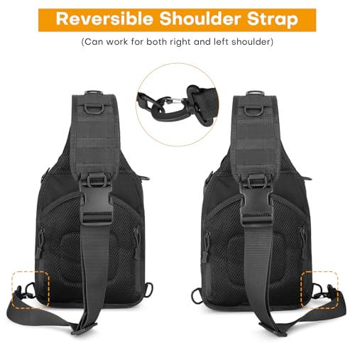 HUNTVP Sling Bag for Men Concealed Carry Bag Tactical Sling Bag Crossbody Molle CCW Chest Pack Backpack EDC Military Shoulder Bag with Holster & Accessory Slots, Black - color: Black