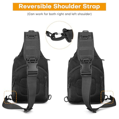HUNTVP Sling Bag for Men Concealed Carry Bag Tactical Sling Bag Crossbody Molle CCW Chest Pack Backpack EDC Military Shoulder Bag with Holster & Accessory Slots, Black - color: Black