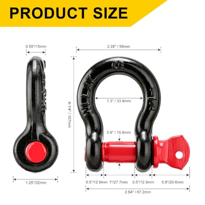 Pindex 2 Pack 2" x 20' Upgrade Web Lifting Sling & 1/2" D Ring Shackle 13000 Lbs Breaking Force 3500 Lbs Pulling Forces Lift Sling Straps for Rocks Trees Mowers Tool in Trailer Tractor Truck,Yellow - size: 2" x 20' & Ring Shackle