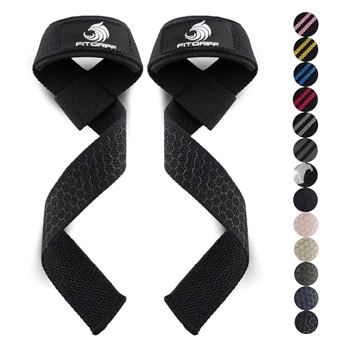 Fitgriff® Lifting Wrist Straps for Weightlifting, Gym, Deadlift, Workout (Made of Premium Cotton & Padded) - Men & Women - color: Black Silicone, size: Standard (above 6.3' Wrist)