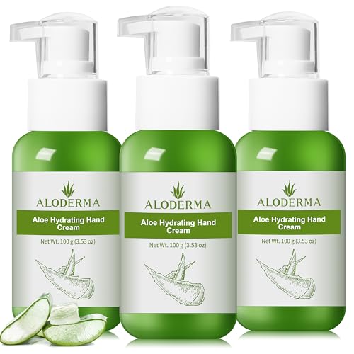 Aloderma Aloe Hydrating Hand Cream, Non-Greasy Hand Lotion, 3.5 oz x3 | Gently scented vegan formula with shea butter, travel size 100 ml hand cream for cracked skin - ideal for office or gym use - size: 3.5 Fl Oz (Pack of 3)