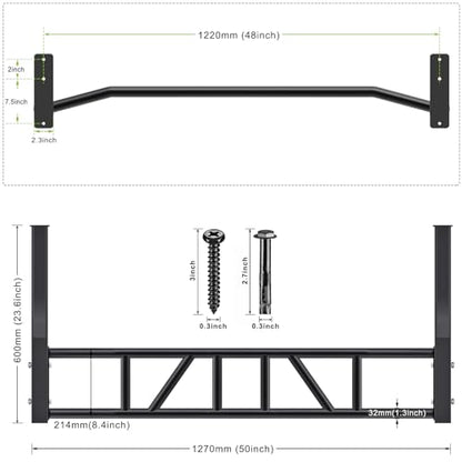SELEWARE 48'' Heavy Duty Wall Mount Pull Up Bar with Cable Pulley System | Multi-function Chin up Bar with Cable Pulleys LAT Pulldown Attachments Heavy Bag Hanger for Home/Garage Gym Strength Training - color: B. Black Pull Up Bar with Hangers