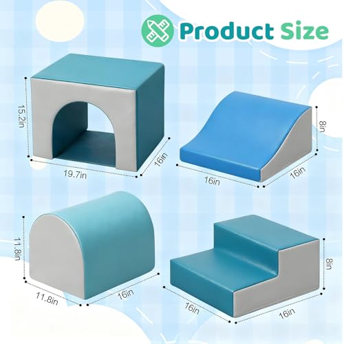 Sumbababy Foam Climbing Blocks for Toddlers: with a Tunnel - 4 PCS Foam Blocks - Kids Indoor Climbers Play Structures Play Gym Soft Climber with Slide and Stair Soft Playground Green - style: Modern