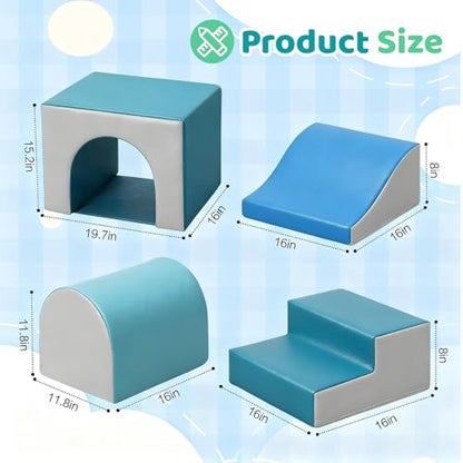 Sumbababy Foam Climbing Blocks for Toddlers: with a Tunnel - 4 PCS Foam Blocks - Kids Indoor Climbers Play Structures Play Gym Soft Climber with Slide and Stair Soft Playground Green - style: Modern