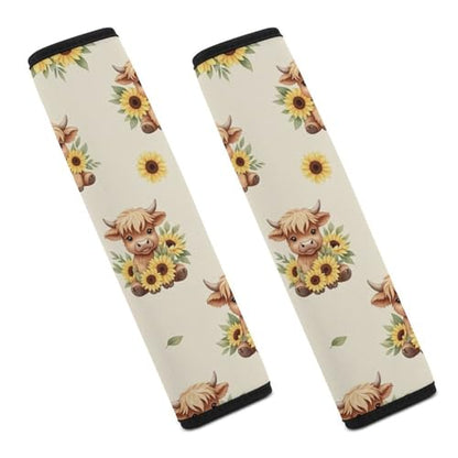 2 Pack Highland Cow Sunflower Cute Seat Belt Cover Universal Fit Seat Belt Cushion for Kids, Stroller Pushchair High Chair, Neck and Shoulder Support - color: Pattern 827