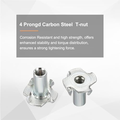 HARFINGTON M4x14mm T-Nuts 4 Pronged Tee Nut 0.57" x 0.55" Fully Thread Carbon Steel Inserts for Wood, Rock Climbing Holds, Cabinetry, Furniture 50pcs - size: M4x14mm