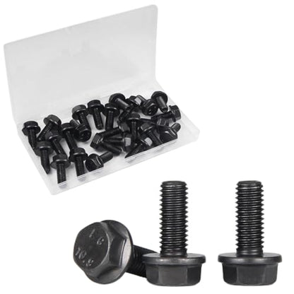 M8-1.25 X 20mm Flanged Hex Head Bolts Flange Hexagon Screws, External Flange Hex Drive Screws,Class 10.9 Black Finish,Alloy Steel, Fully Threaded, 25 PCS - size: M8x20mm