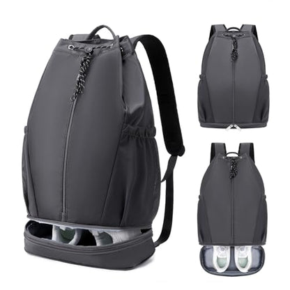 mygreen Gym Drawstring Backpack with Shoe Compartment – Waterproof Sports Bag, Lightweight & Breathable for Gym, Travel, Yoga | Large Capacity, Foldable Design Dark Grey - color: Dark Grey