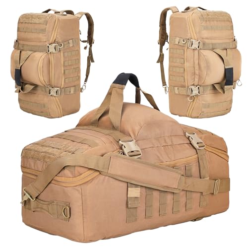 3-in-1 Tactical Gym Duffel Backpack, Travel Sports Bag for Overnight | Works as a range bag or motorcycle backpack, ideal for gym, travel, camping, hunting, and gear organization - color: Coyote, size: 60L
