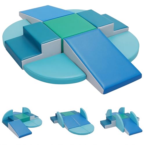 TODIBY 9-Piece Climbing Toys for Toddlers: Soft PU Leather Foam Blocks - Baby Climb and Crawl Activity Blocks - Kids Play Gym Equipment Indoor for Development(Modern) - style: Modern