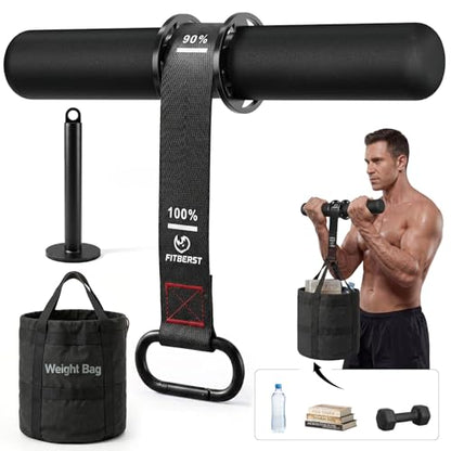 FitBeast Wrist Roller Forearm Strengthener with Weight Bag and Loading Pin | Forearm Exerciser with Thicker Handles, 14.7L Weight Bag, Loading Pin Fits 1" and 2" Plates for Grip and Wrist Training