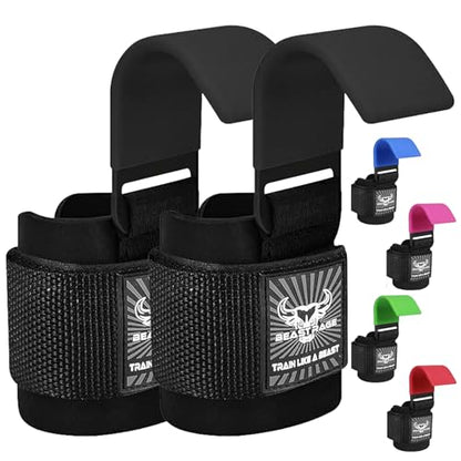 BEAST RAGE Workout Hooks for Men, Durable Coated Grip Gym Straps for Weightlifting Wrist Wraps Training Weight Lifting Strength Fitness Bodybuilding Anti Slip Women Hook Exercise - color: Black