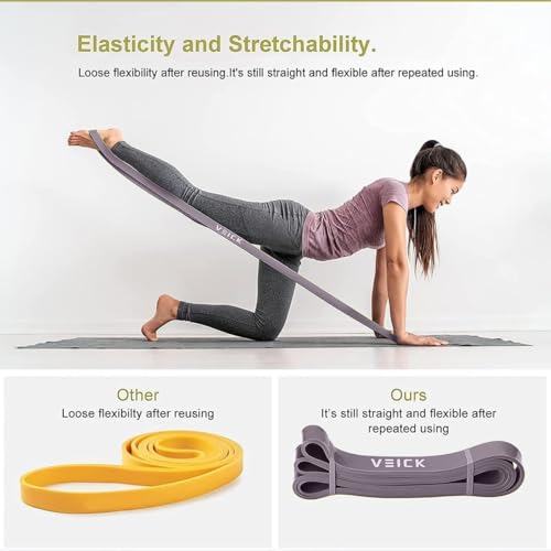 VEICK Pull Up Assist Resistance Bands for Home Gym | 100% Natural Latex, Non Slip Leather Texture, Space Saving, Versatile for Full Body Training, Home Gym - color: Green/Purple Set of 4 + Hand Grip Pads