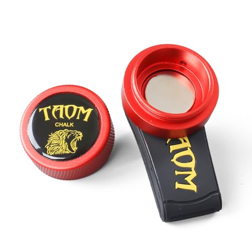 Banly Round Shaped Pool Chalk Holder, Portable Pool Chalk Cubes, Magnetic Mini Chalk Holder Pool Billiards, Pool Cue Chalk Case Container Box for Billiard Cue Tip Tool Pool Table Snooker Accessories - color: 3-Red Holder with Yellow Silicone Clip
