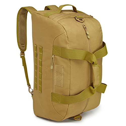 G4Free 70L Large Tactical Duffle Bag Men Sports Gym Backpack | with Shoes Compartment Military MOLLE Duffel Backpack, Brown - color: Brown