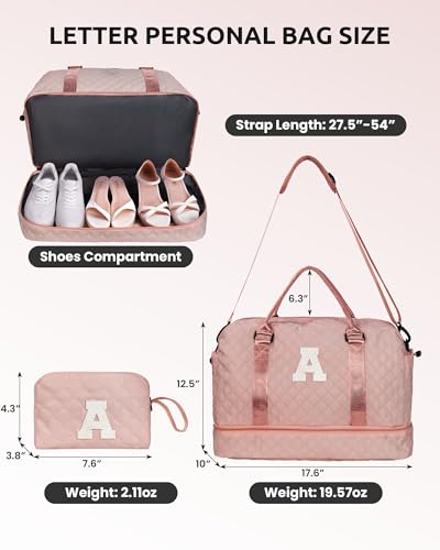 Trip Gifts for Mom From Daughter Duffle Bag with Shoe Compartment | 5 6 7 8 9 10 11 12 13 14 15 16 Year Old-Teen Weekender Bag, Letter Travel Bags with Makeup Bags (Letter B) - color: Pink, style: B