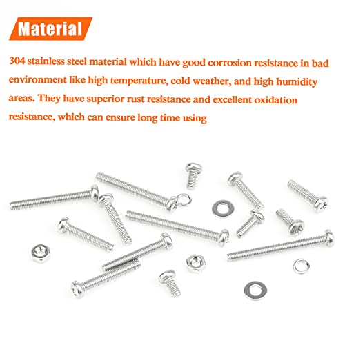 HELIFOUNER 540 Pieces M3 x 6mm /8mm /12mm /16mm /20mm /25mm /30mm, Phillips Pan Head Machine Screws, Metric Screws Bolts Washers Nuts Kit, 304 Stainless Steel - size: M3, style: Phillips Pan Head Machine Screws