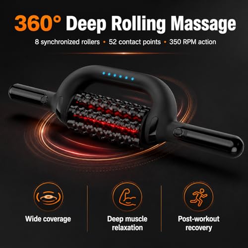 Electric Roller Massager with 630nm Red Light, 4000mAh 6-Speed Body Roller for Lymphatic Massage, Sore Muscle Relief, Cellulite & Lipedema Massage for Legs, Arms, Back, Feet & Full Body
