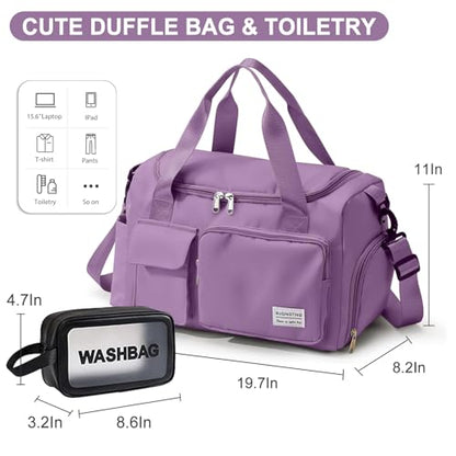 Small Gym Bag for Women, Travel Duffle Bag Carry On Weekender Bag with Shoe Compartment - color: 08#Purple, style: Gym Bag&toiletry Bag