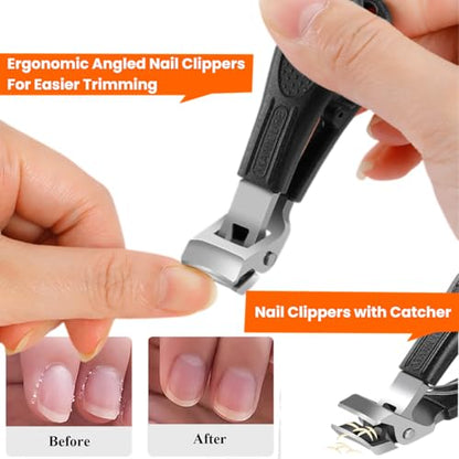 Toenail Clippers for Thick Toenails for Seniors, Angled Head Large Toe Nail Clippers Set for Men, Heavy Duty Ingrown Toenail Clippers Long Handled, Ultra Sharp Slanted Nail Cutter