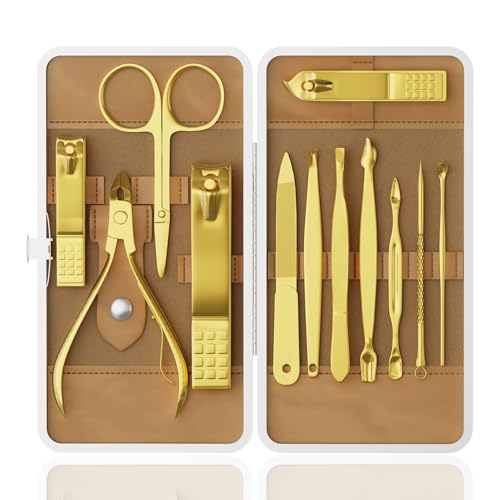 Manicure Set, Stainless Steel Nail Clipper Set with Travel Case | 12-Piece Set with Thicker Steel, Precision-ground Cutting Edges, and Smooth-finished Tools for Clean, Precise Trimming. - color: Gold