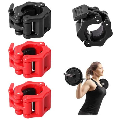 4 Pack Dumbbell Barbell Clamps 30mm, Quick Release Weight Bar Collars, Secure Locking Barbell Clips for Weightlifting, Workout, Strength Training & Fitness Accessories - color: Black+red
