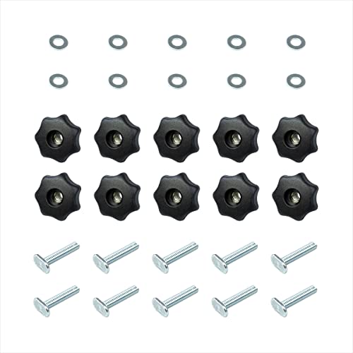 POWERTEC 71482V T-Track Knob Kit w/ 7-Star Knob, 5/16"-18 Threaded Bolts and Washers, 10 Pack, T Track Bolts, T Track Accessories for Woodworking Jigs and Fixtures - size: 5/16”-18 threaded, 30 Piece Set, style: Knob Kits