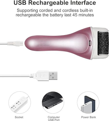 Electric Feet Callus Removers Rechargeable,Portable Electronic Foot File Pedicure Tools, Electric Callus Remover Kit,Professional Pedi Feet Care Perfect for Dead,Hard Cracked Dry Skin - color: 002-pink