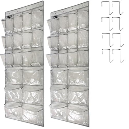 2 Pack Extra Large Hanging Crystal Clear Over Door Shoe Organizers, Closet Shoe Rack Organizer, 12+6 Pockets, 8 Hooks, Grey (59" x 21.6") - color: A-Grey&Clear