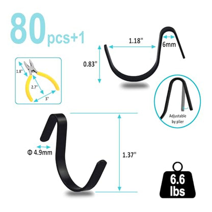 Pegboard J Hooks Black 80pcs Peg Board Metal Tool Hangers for Garage Craft | 1/4" Pegboard Accessories, Stainless Steel Hooks with A Small Plier, Adjustable J Hook for Slot Panels, Wire Shelves, Racks - style: 80pcs Black J Hooks
