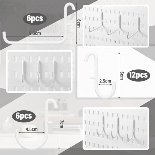 Moxweyeni 24 Pcs Pegboard Accessories Compatible with IKEA Skadis Organizer Kit 2.36 x 3.74 Inch White Peg Board Hooks Set Metal Storage Tool Waterproof Home Office Indoor Supply