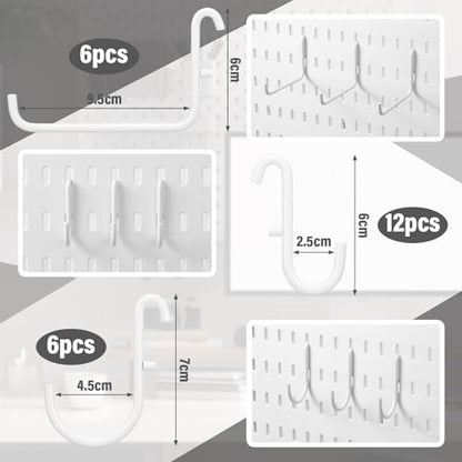 Moxweyeni 24 Pcs Pegboard Accessories Compatible with IKEA Skadis Organizer Kit 2.36 x 3.74 Inch White Peg Board Hooks Set Metal Storage Tool Waterproof Home Office Indoor Supply
