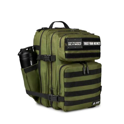 WOLFpak 35L Athletic Gym Backpack - Durable 1000D Waterproof Oxford Material with MOLLE Webbing, Laptop Pocket - color: Athletic Green (Black Molle)