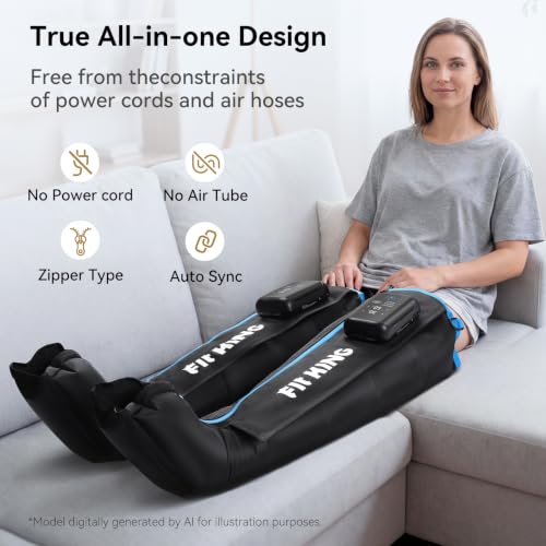 FIT KING Cordless Air Compression Recovery System with 3 Modes and 11 intensities, Sequential Leg Massager for Athletes and Sports Enthusiasts (Large) - size: Large