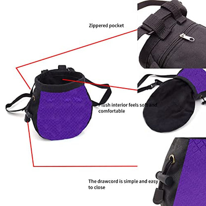 Chalk Bag,Rock Climbing Gear,Metal Powder Bags，with Zippered Pocket and Adjustable Waistband，Suitable for Fitness, Rock Climbing, Track and Field, Weightlifting, Billiards Chalk Bag (Purple)