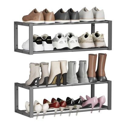 Homeiju Hanging Shoe Organizer,2 Pack Wall Mounted Shoe Rack Holds 12 Pairs,Space Saving Metal Wall Shoe Rack,Hanging Shoe Rack Shoe Holder for Small Space,Entryway,Closet,RV,Camper (Grey) - color: Grey