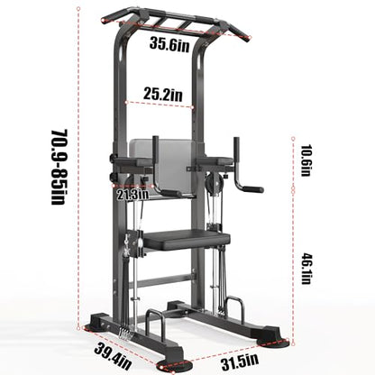 SogesHome Power Tower Pull Up Bar Station Height Adjustable Assistive Rack | Multi-Function Strength Training Equipment Full Body Workout Machine, Freestanding Push Up Dip Stand for Home Gym Exercise - color: Black