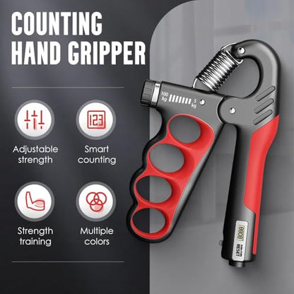 Adjustable Hand Grip Trainer with Electronic Counting, 2025 New Grip Strength Trainer 5-100KG/11-220LB Adjustable Hand Gripper Strengthener Forearm Exerciser for Adults Training Strength - color: Grey