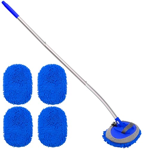 15° Curved Car Wash Brush with Long Handle 43" Extension Cleaning Mop Exterior Interior Carwash Duster 3-Section, 90° Pivoting Extralarge Microfiber Head for Scratch-Free Car, SUV & Truck (Blue) - color: Blue