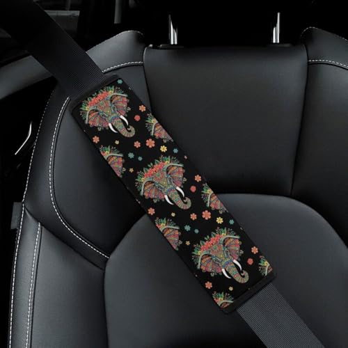 2 Piece Universal Fit Seat Belt Cover for Adult Use, Most Cars, Colorful Mandala Elephant Seat Belt Covers Cushion, Shock Absorption - color: Pattern 564