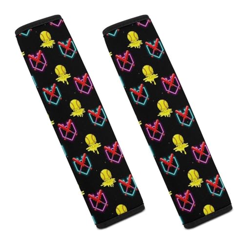 2 Piece Soft Padded Seat Belt Shoulder Pad for Adult Use, All Vehicles, Neon Dripping Softball Red Blue Automotive Seat Belt Protector, Easy Install (No Tool) - color: Pattern 630