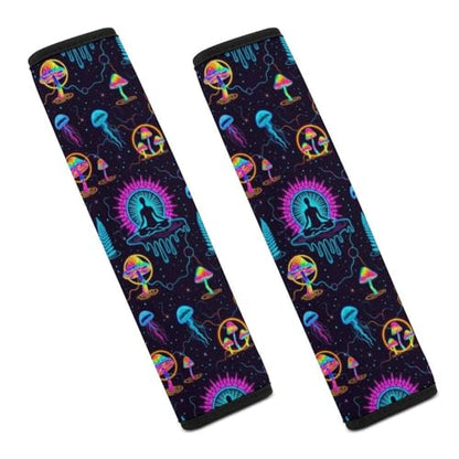 2 Pack Yoga Meditation Mushroom Flower Mandala Galaxy Space Jellyfish Car Seat Straps Shoulder Pads Breathable Shoulder Protector for Elderly Support, Most Cars, Pressure Relief - color: Pattern 658