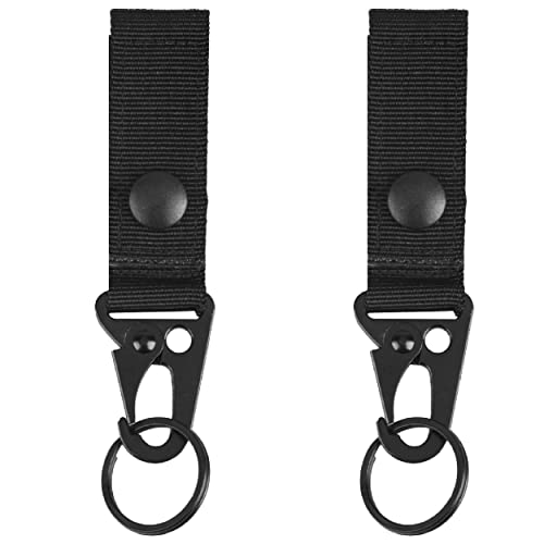 Azarxis Tactical Molle Key Ring Chain Gear Clip Key Keeper Keychain Nylon Belt Key Holder Carabiners Hanger Buckle Hook - color: Black - 2 Pack
