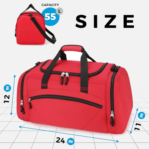 Uarition Mens Gym Bag, 55L Large Sports Duffle Bags, Workout Bags Lightweight, Red | For Travel, Carry On Weekender - color: Red